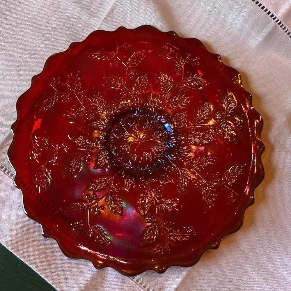 Fenton Red Carnival Glass  Holly 10" Plate Frank M Fenton's 85th Birthday